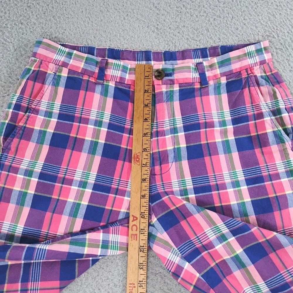 Brooks Brothers Shorts Mens 33 Pink Cotton Plaid Flat Front Slash Pockets Chino